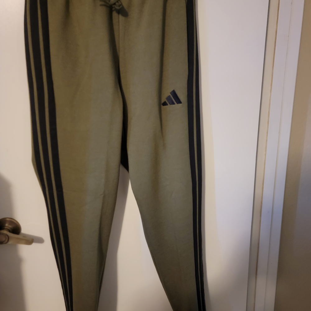 adidas Olive Green & Black Three-Stripe Joggers